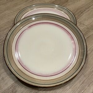 Sango Arcadia Black Cream and Pink Dinner Plates with Tan Edge Set of Two